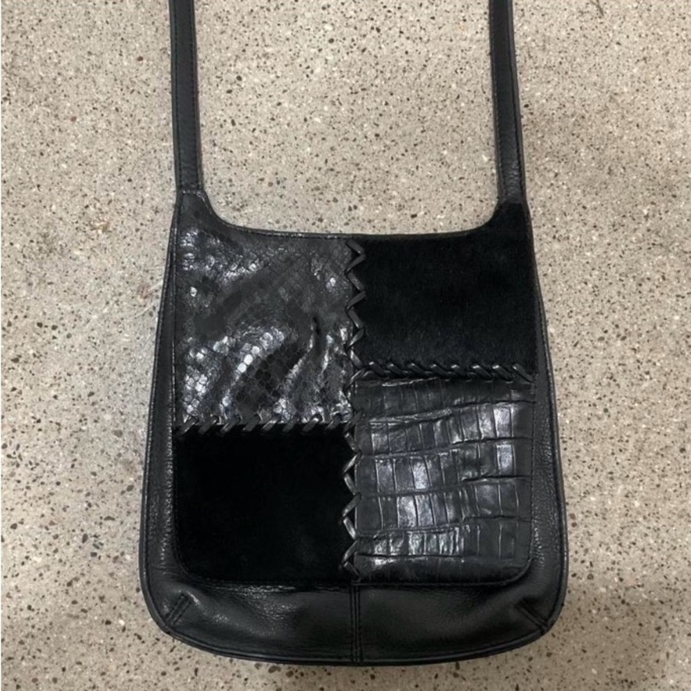 FOSSIL Vintage Elegant Black Patchwork Crossbody … - image 3